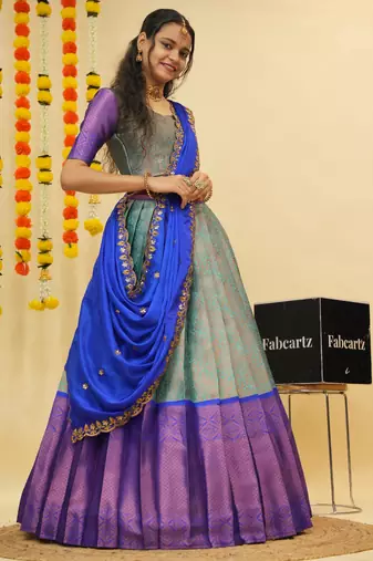 Blue Embroidered Art Silk lehenga choli