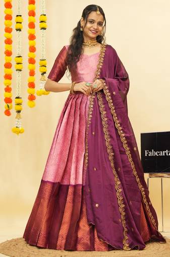Pink Embroidered Art Silk lehenga choli