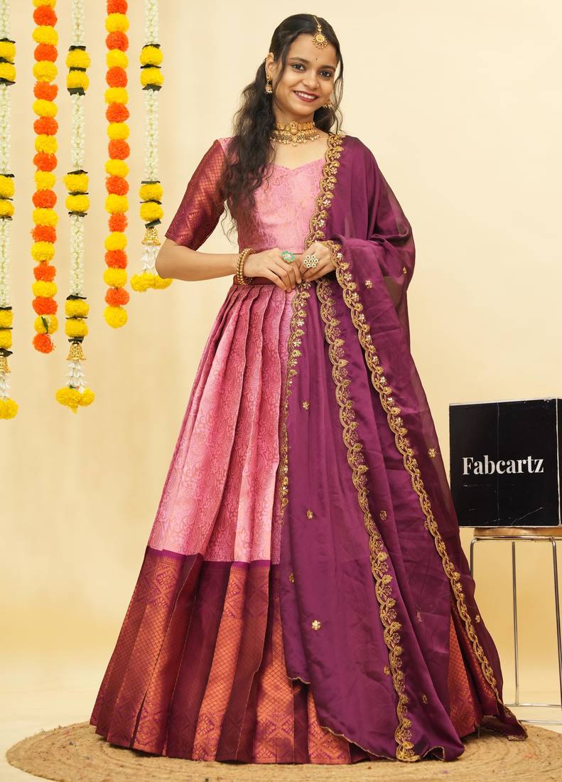 Pink Embroidered Art Silk lehenga choli