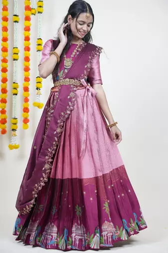 Pink Embroidered Art Silk lehenga choli