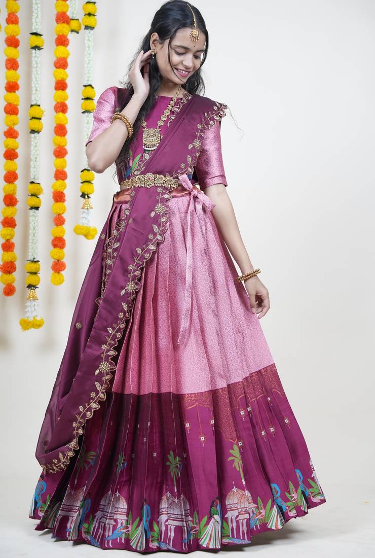 Pink Embroidered Art Silk lehenga choli