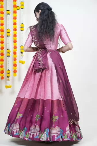 Pink Embroidered Art Silk lehenga choli