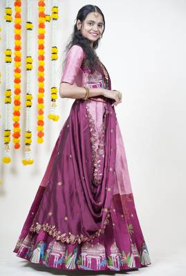 Pink Embroidered Art Silk lehenga choli 3