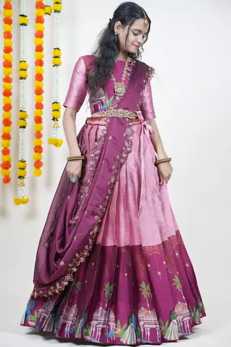 Pink Embroidered Art Silk lehenga choli