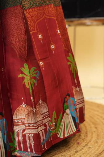 Green Embroidered Art Silk lehenga choli