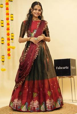 Green Embroidered Art Silk lehenga choli 1