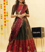 Green Embroidered Art Silk lehenga choli