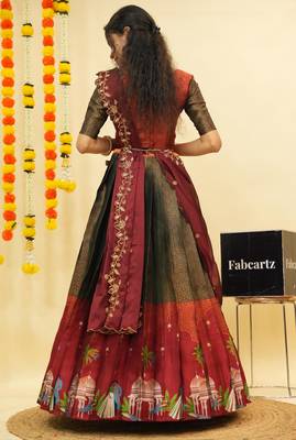 Green Embroidered Art Silk lehenga choli 3