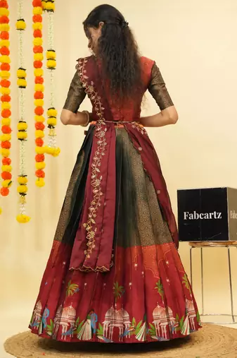 Green Embroidered Art Silk lehenga choli