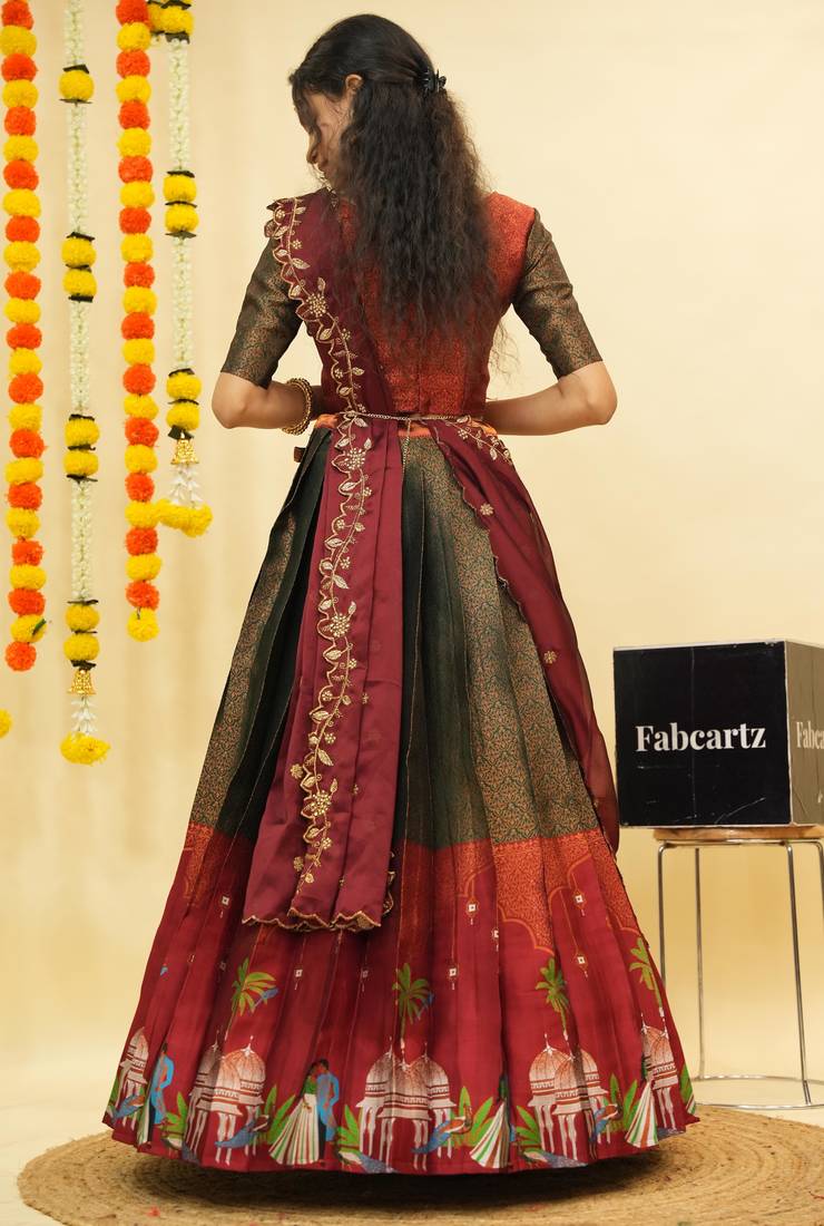 Green Embroidered Art Silk lehenga choli