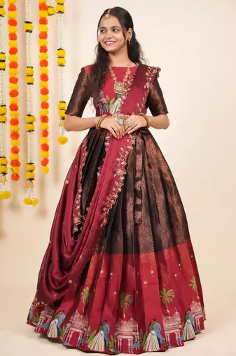 Black Embroidered Art Silk lehenga choli