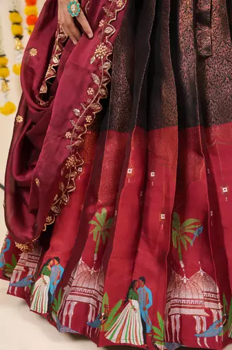 Black Embroidered Art Silk lehenga choli