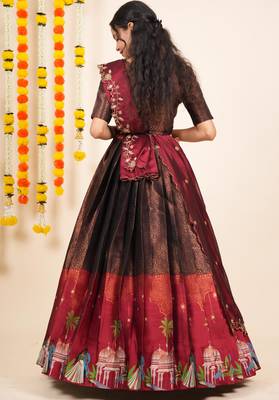 Black Embroidered Art Silk lehenga choli 3