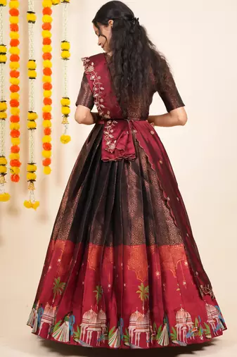 Black Embroidered Art Silk lehenga choli