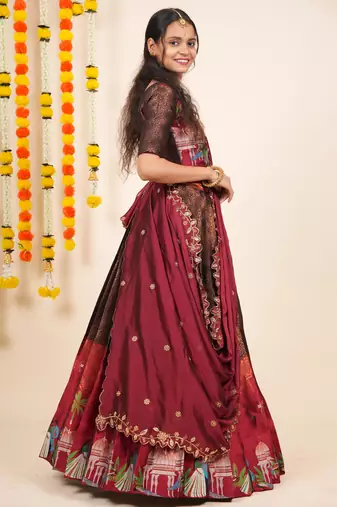 Black Embroidered Art Silk lehenga choli