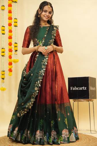 Maroon Embroidered Art Silk lehenga choli