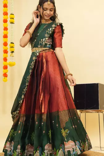 Maroon Embroidered Art Silk lehenga choli