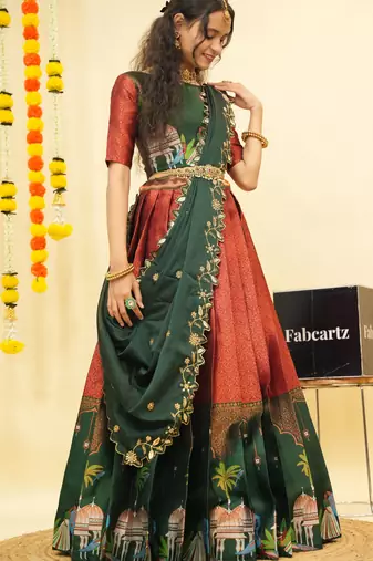 Maroon Embroidered Art Silk lehenga choli