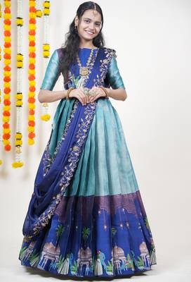 Blue Embroidered Art Silk lehenga choli 1