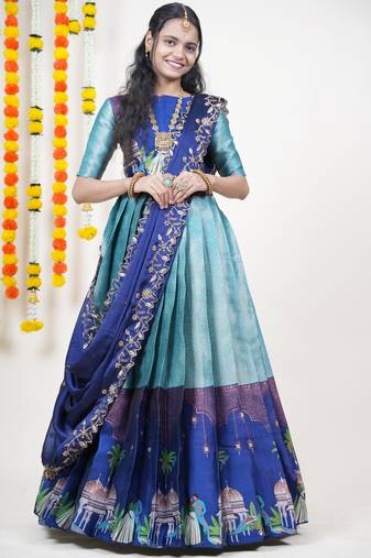 Blue Embroidered Art Silk lehenga choli