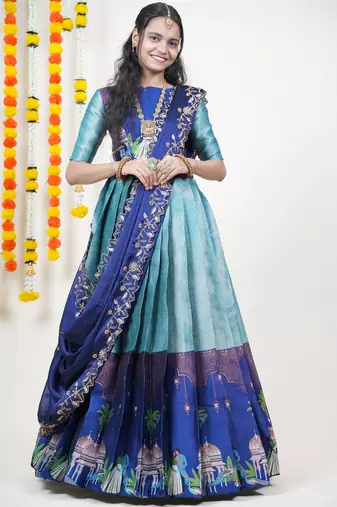 Blue Embroidered Art Silk lehenga choli