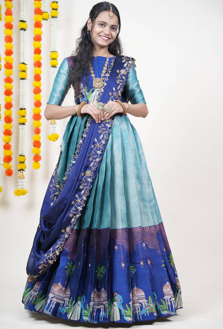 Blue Embroidered Art Silk lehenga choli