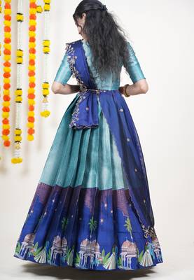 Blue Embroidered Art Silk lehenga choli 2