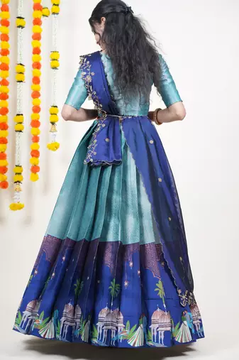 Blue Embroidered Art Silk lehenga choli