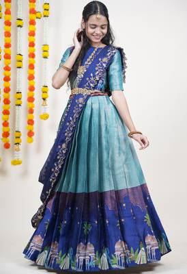 Blue Embroidered Art Silk lehenga choli 3