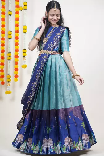 Blue Embroidered Art Silk lehenga choli