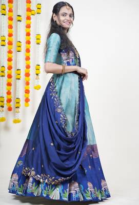 Blue Embroidered Art Silk lehenga choli 4