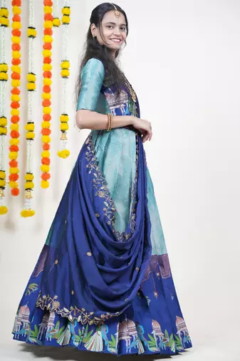 Blue Embroidered Art Silk lehenga choli