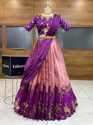 Pink Embroidered Taffeta lehenga choli 1