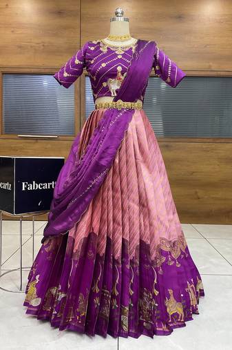 Pink Embroidered Taffeta lehenga choli