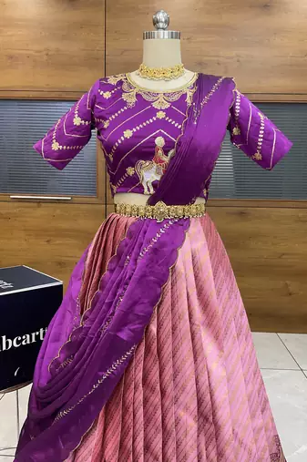 Pink Embroidered Taffeta lehenga choli