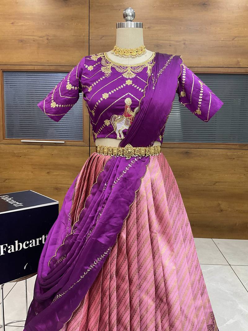 Pink Embroidered Taffeta lehenga choli
