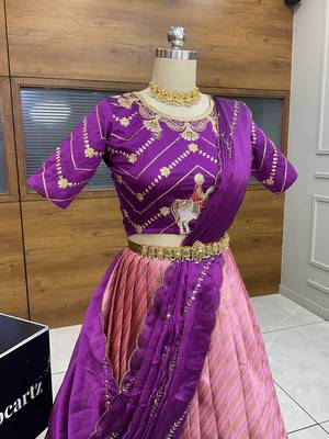 Pink Embroidered Taffeta lehenga choli 3
