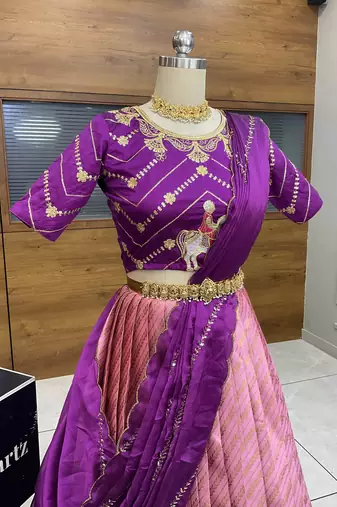 Pink Embroidered Taffeta lehenga choli