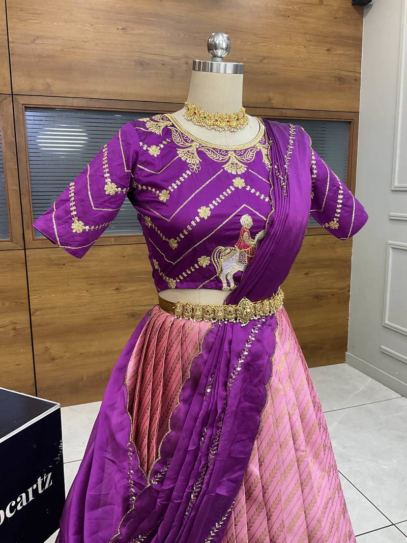Pink Embroidered Taffeta lehenga choli