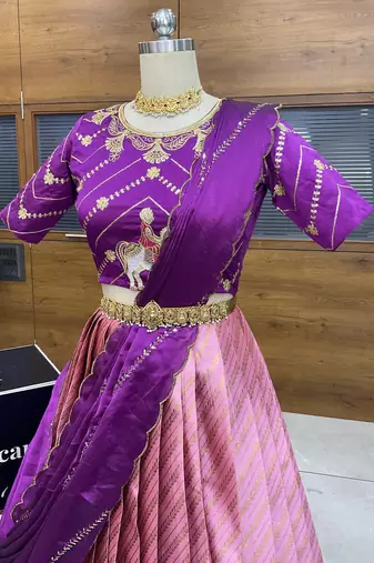 Pink Embroidered Taffeta lehenga choli