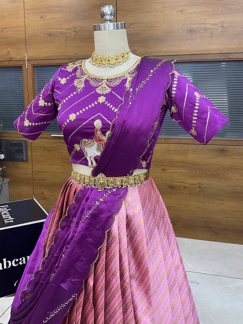 Pink Embroidered Taffeta lehenga choli