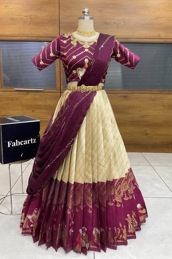 Beige Embroidered Taffeta lehenga choli