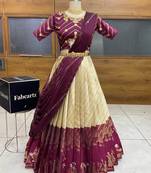 Beige Embroidered Taffeta lehenga choli