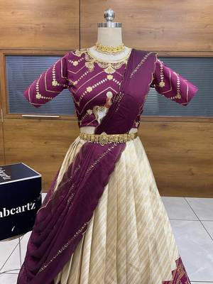 Beige Embroidered Taffeta lehenga choli 2