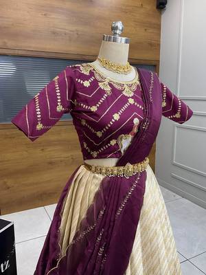 Beige Embroidered Taffeta lehenga choli 3
