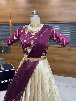 Beige Embroidered Taffeta lehenga choli 4