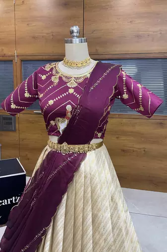 Beige Embroidered Taffeta lehenga choli