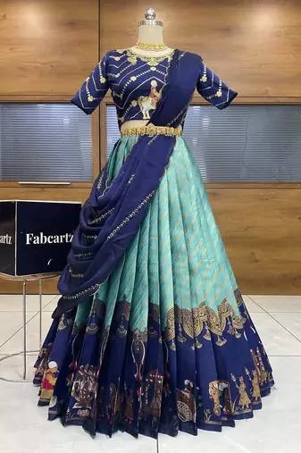 Blue Embroidered Taffeta lehenga choli