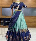 Blue Embroidered Taffeta lehenga choli