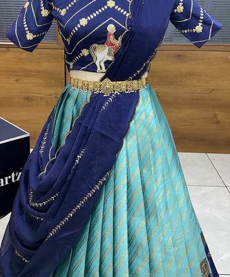 Blue Embroidered Taffeta lehenga choli 2